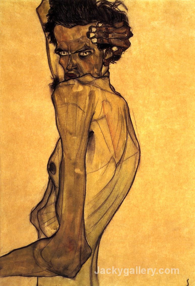 Self Portrait with Arm Twisting above Head by Egon Schiele paintings reproduction